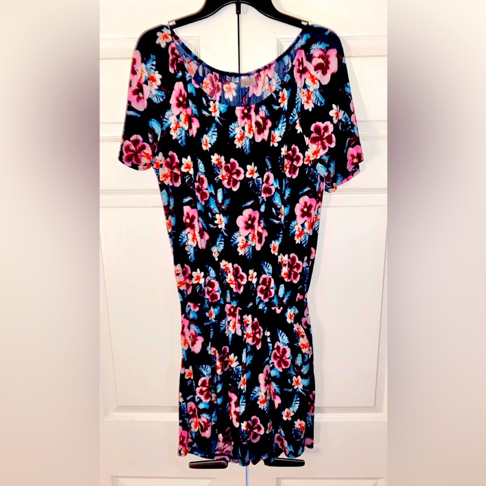 Navy Blue, Flowered Romper with Pockets!